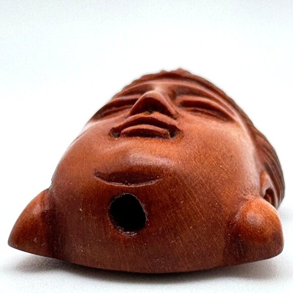 Ojime Bead Netsuke Kuan Yin Guanyin Quan Yin Hand-Carved Boxwood Signed Face - Picture 10 of 10